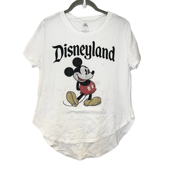 DISNEYLAND Mickey Mouse White Rhinestone T Shirt Disney *STAINED - READ* Size M - Picture 1 of 6